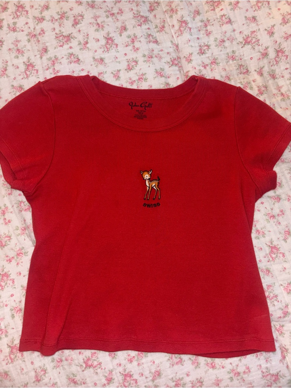 Brandy Melville Red Baby Tee with Deer Patch